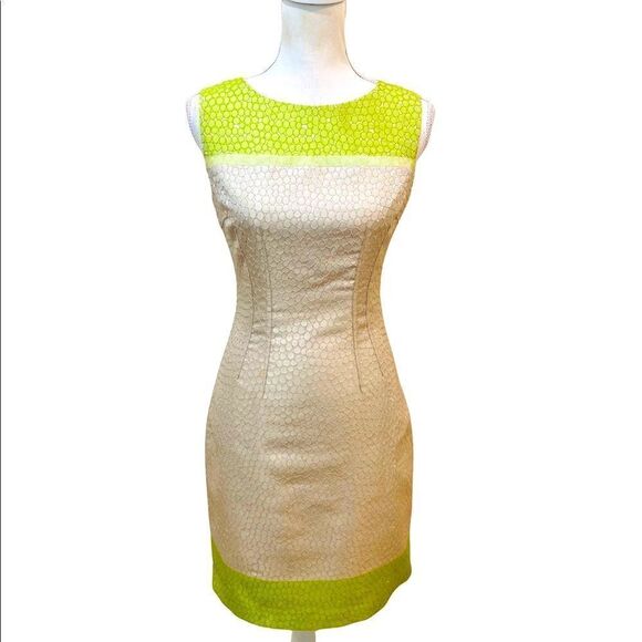 Eli Tahari sleeveless sheath fitted dress colorblock texture back exposed zipper - Picture 1 of 12